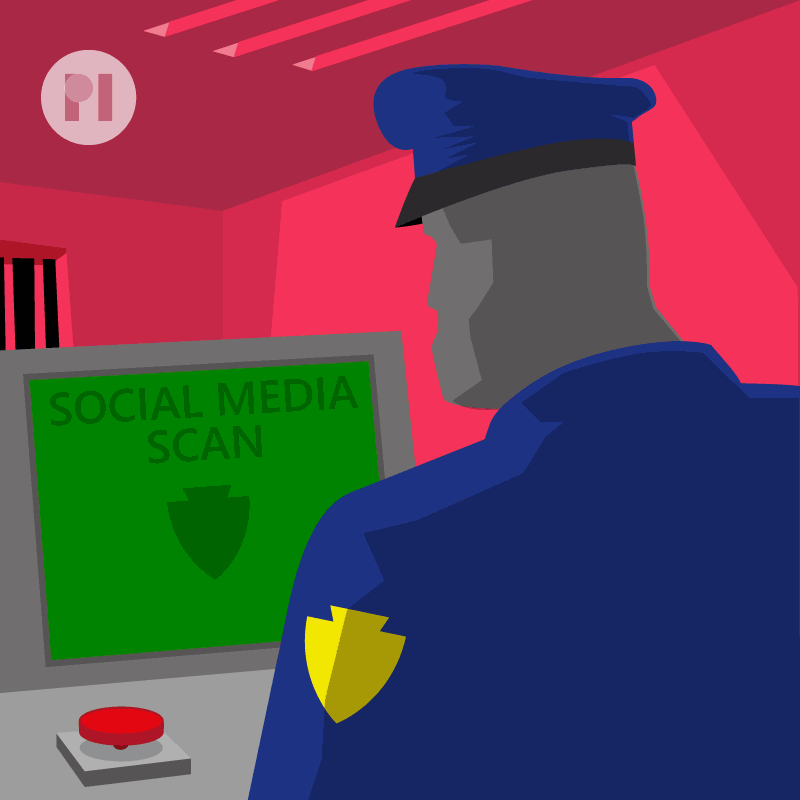 A police officer using social media surveillance technology.