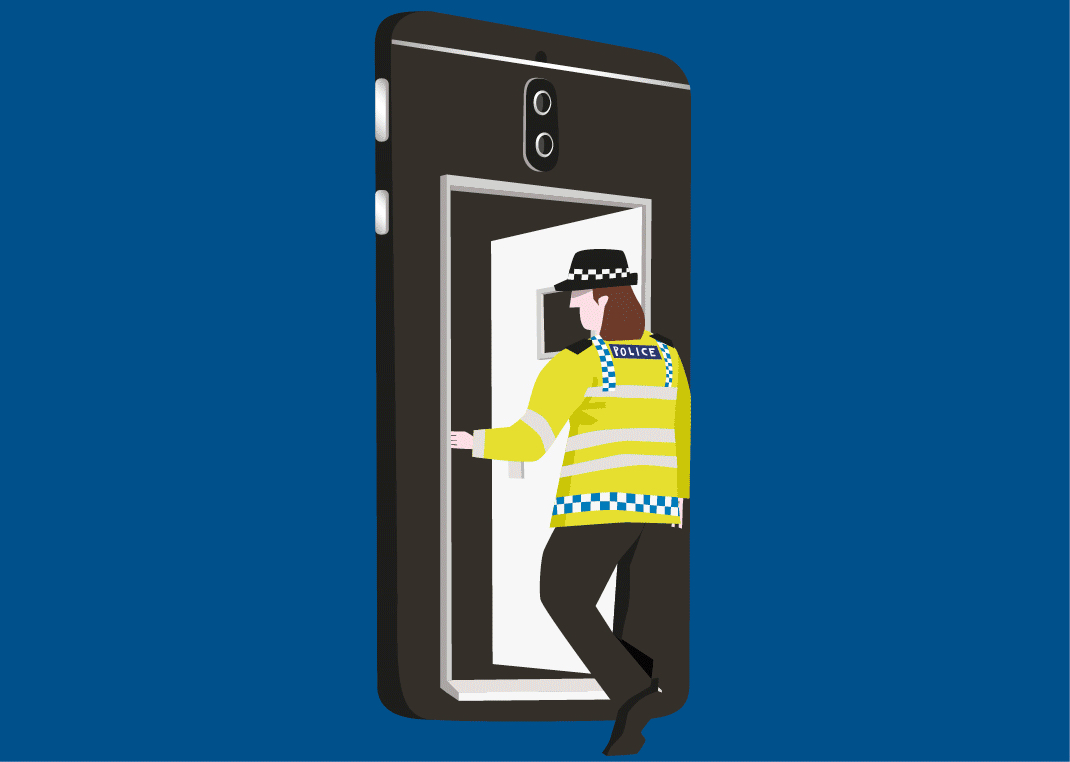 police officer entering phone