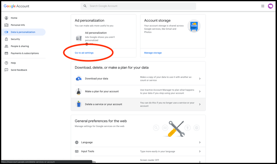 7. Click “Go to ad settings”