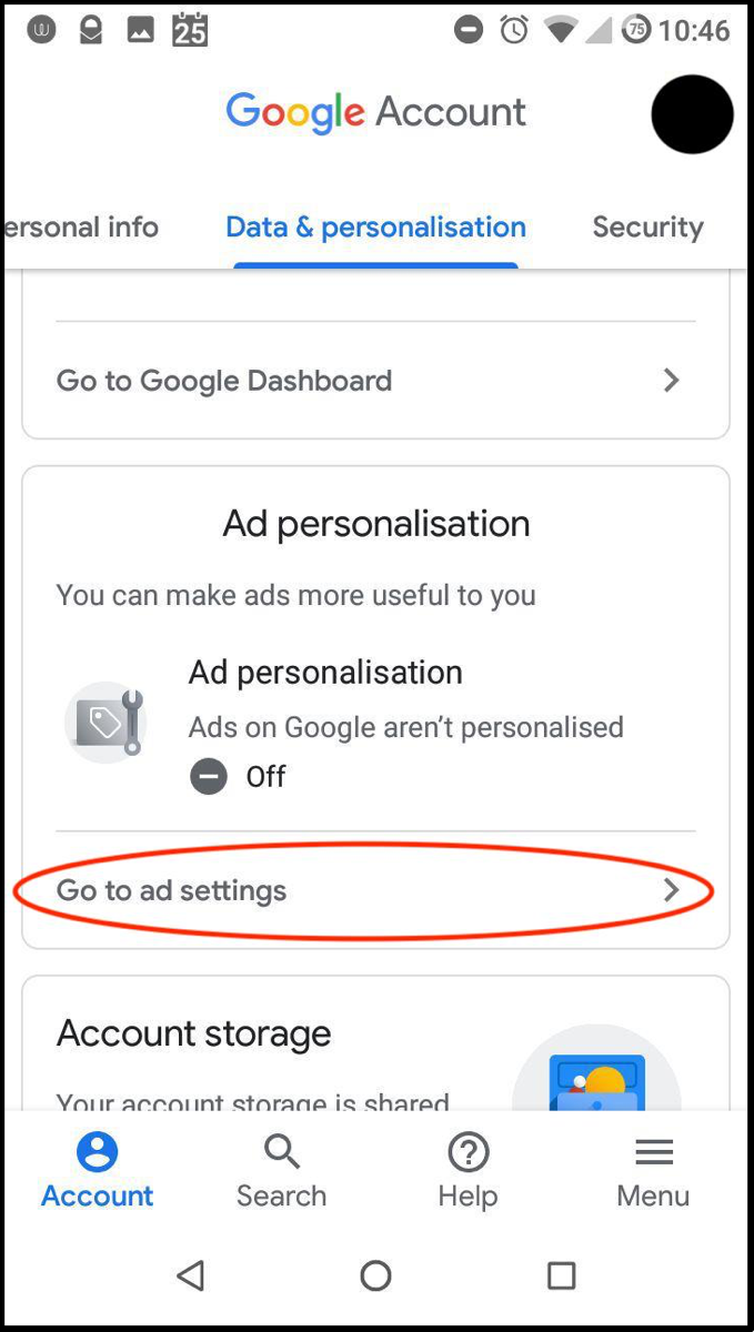 On mobile scroll down and click Go to settings in “Ad personalisation”