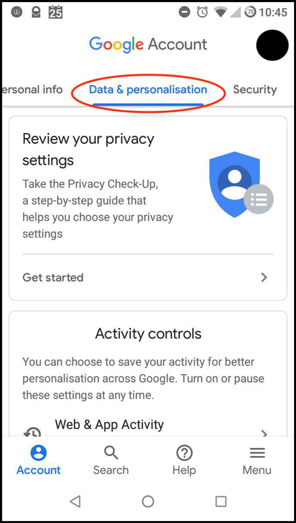 On mobile, scroll to the right to Data & Personalisation