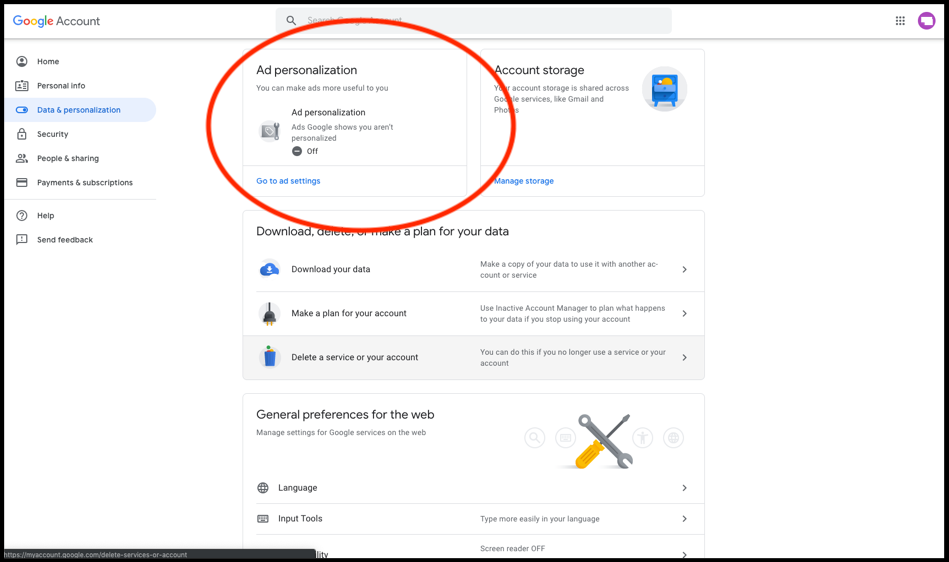 6. If you have a YouTube account tied to your Gmail account, this is where you pause that too. After you’ve paused all activity scroll further down to Ad Personalisation