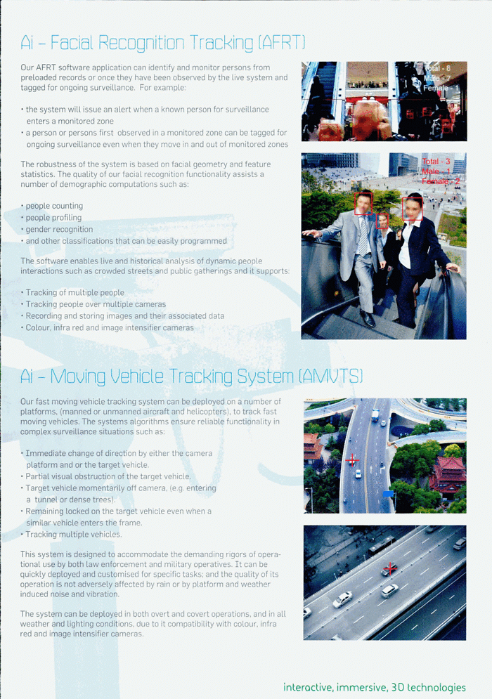 AI Facial Recognition Tracking Technology brochure screenshot