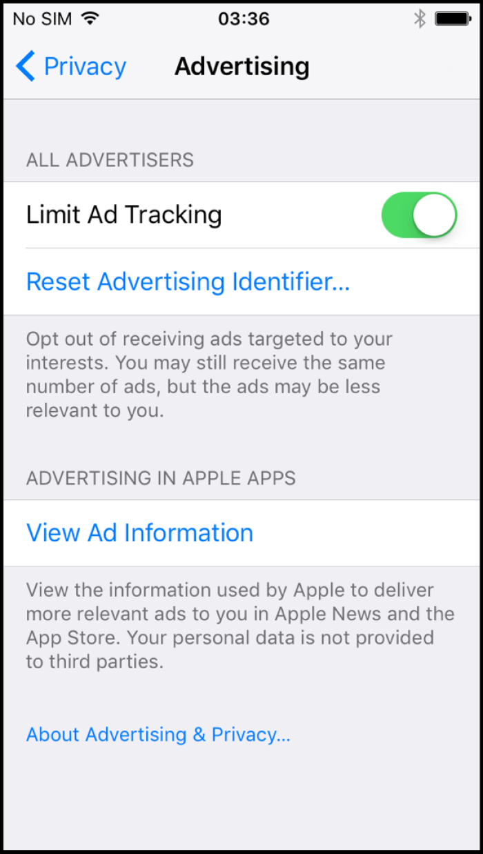 4. Toggle on Limit Ad Tracking