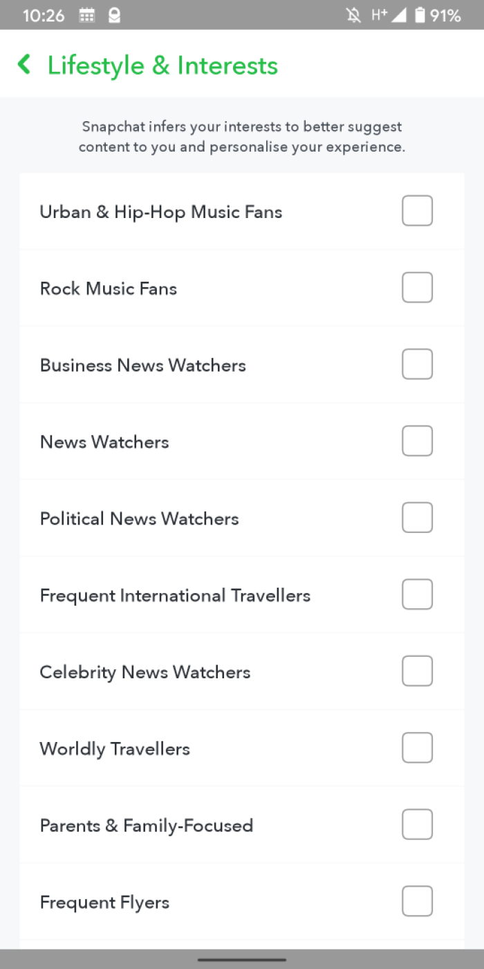 Screenshot Snapchat Lifestyle Preferences