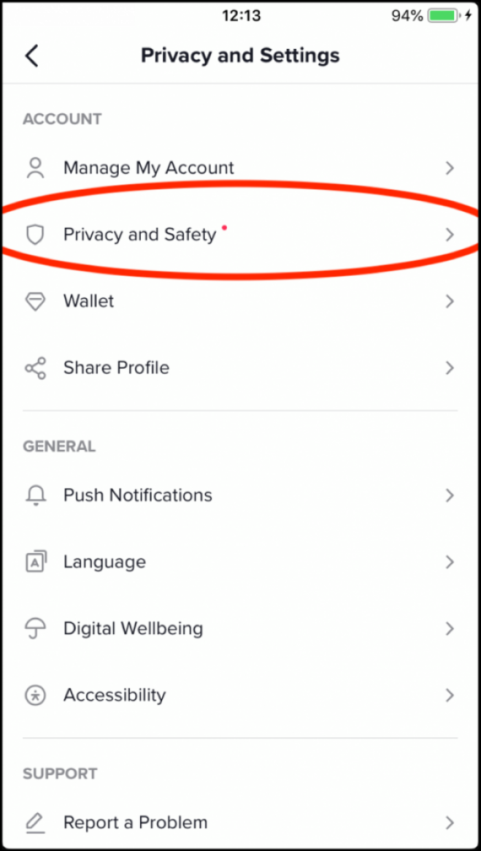 3. Here is an example of the settings which limit broad public access to your content on TikTok.