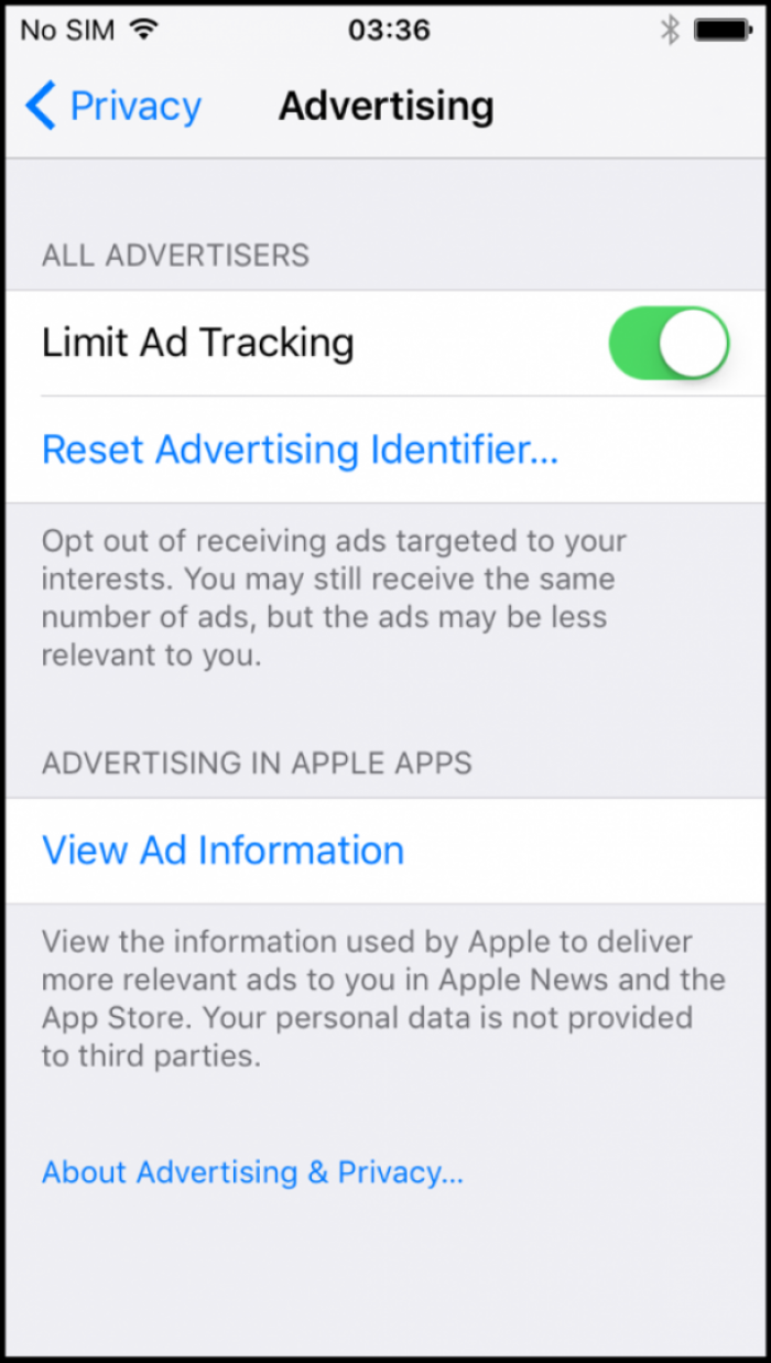 4. Toggle on Limit Ad Tracking