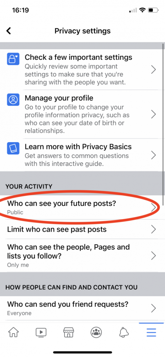 Facebook Privacy Settings - iOS