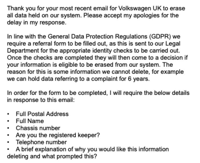 Volkswagen UK reply