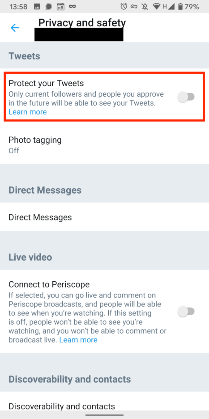 Privacy and safety app setting: protect your tweets