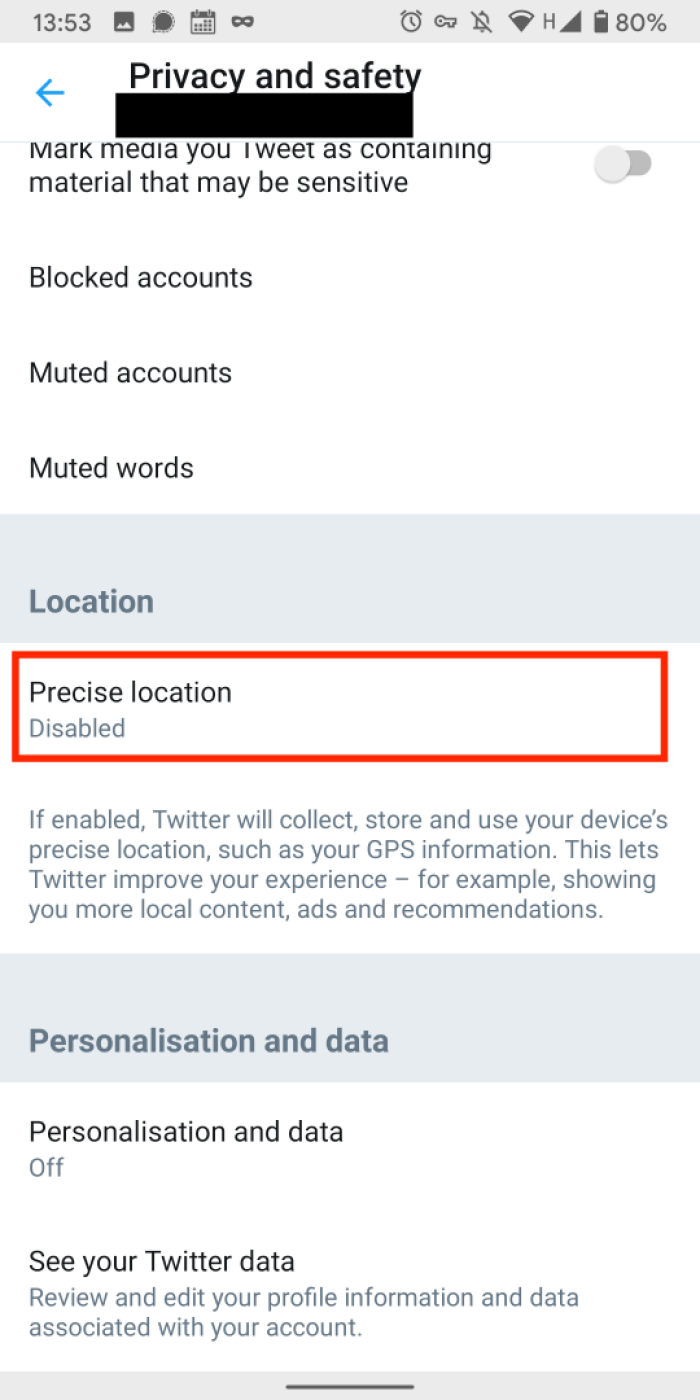 Disable the precise location 