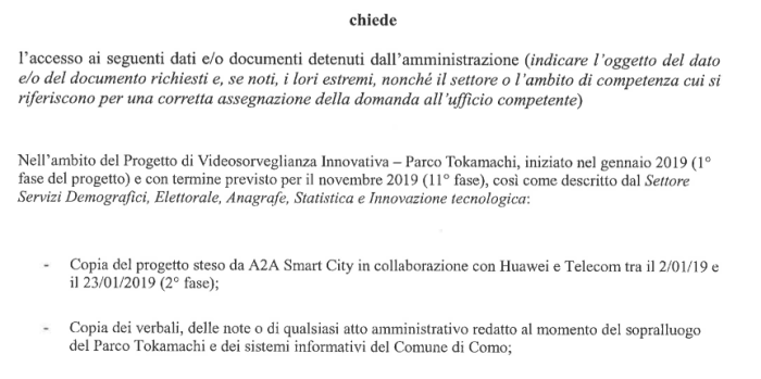 screenshot of freedom of information requests in Italian