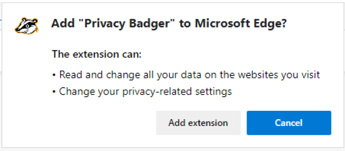Prompt to Add Privacy Badger to Edge