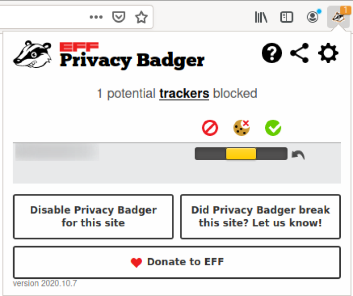 Fig. 4: Privacy Badger pop-up interface