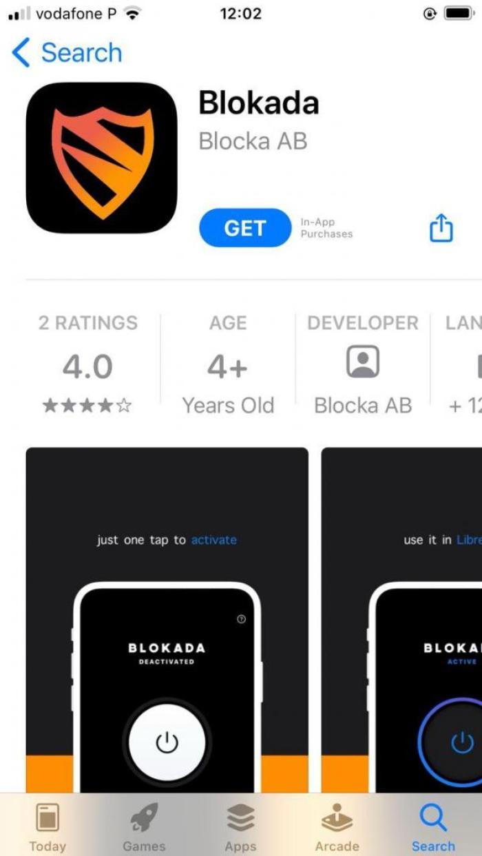 Fig. 1: App store page for Blokada