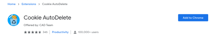 Fig. 1: Descargar Cookie AutoDelete: Añadir a Chrome (*Add to Chrome*)