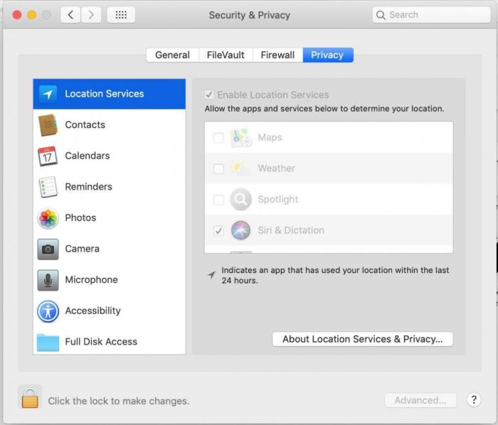 MacOS Privacy settings