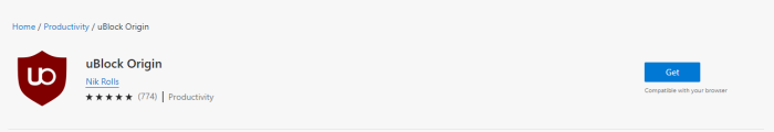 Edge store page to download uBlock Origin