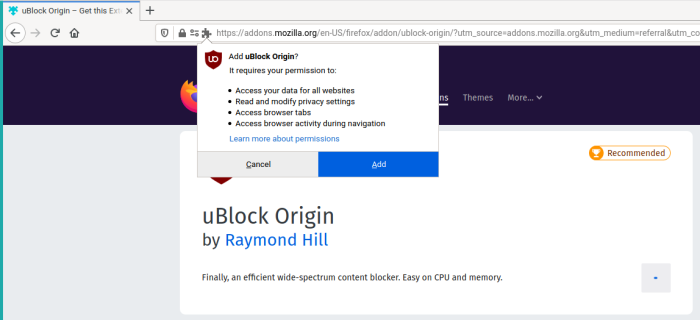 Fig. 2: Add uBlock Origin to Firefox