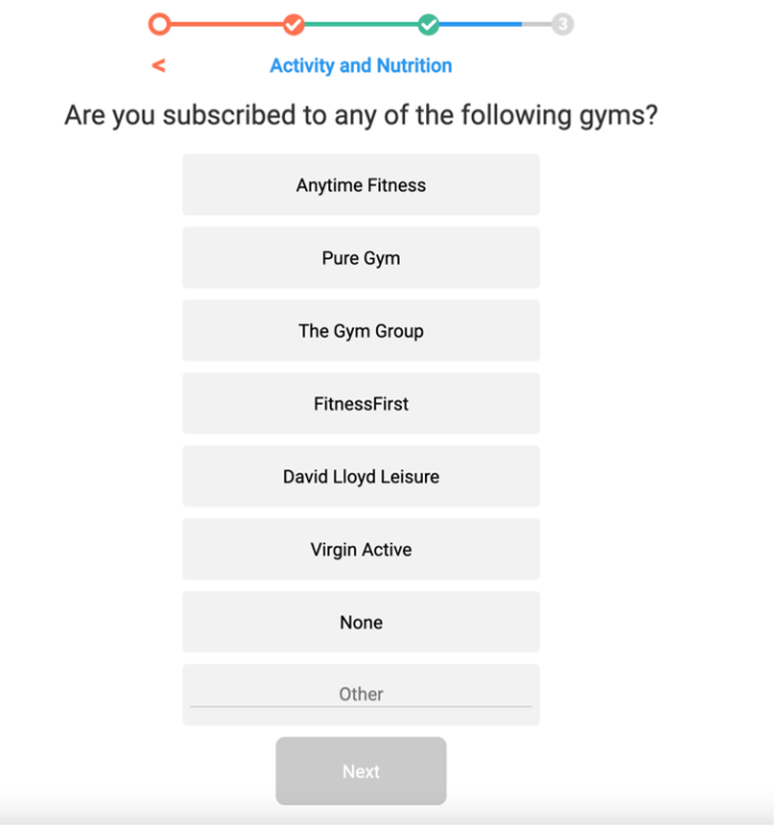 noom platform asking about gym 