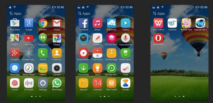 Examples of many of the pre-installed apps on the phone.