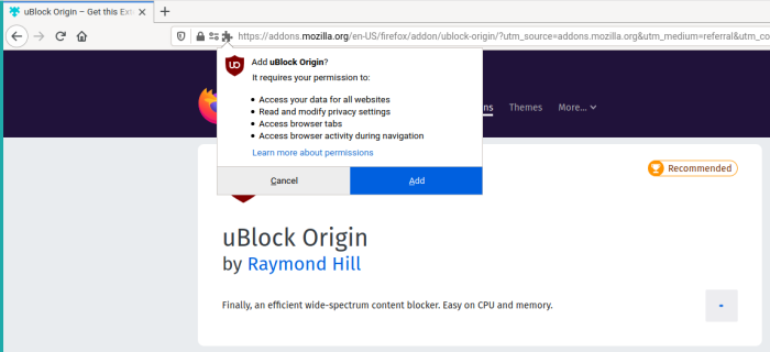 add ublock firefox