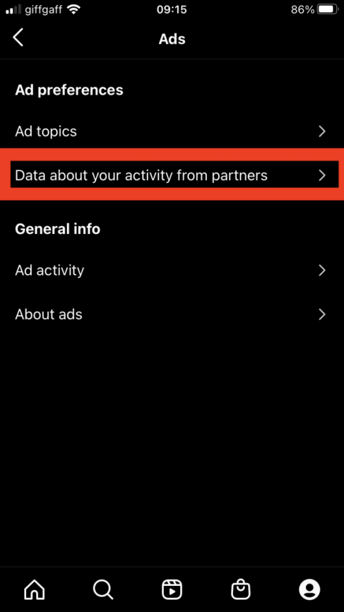 2. Click on "Data about your activity from partners"
