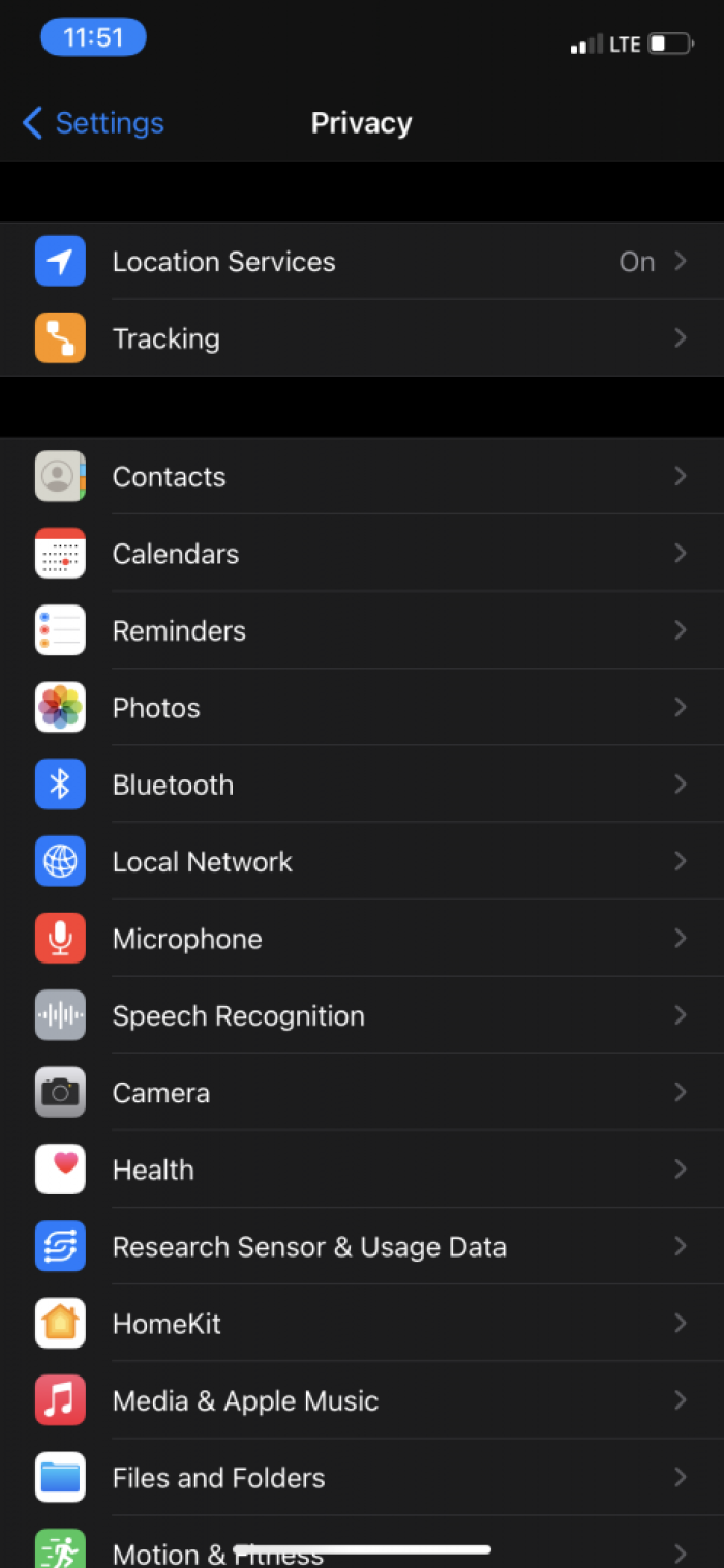 Location services in settings