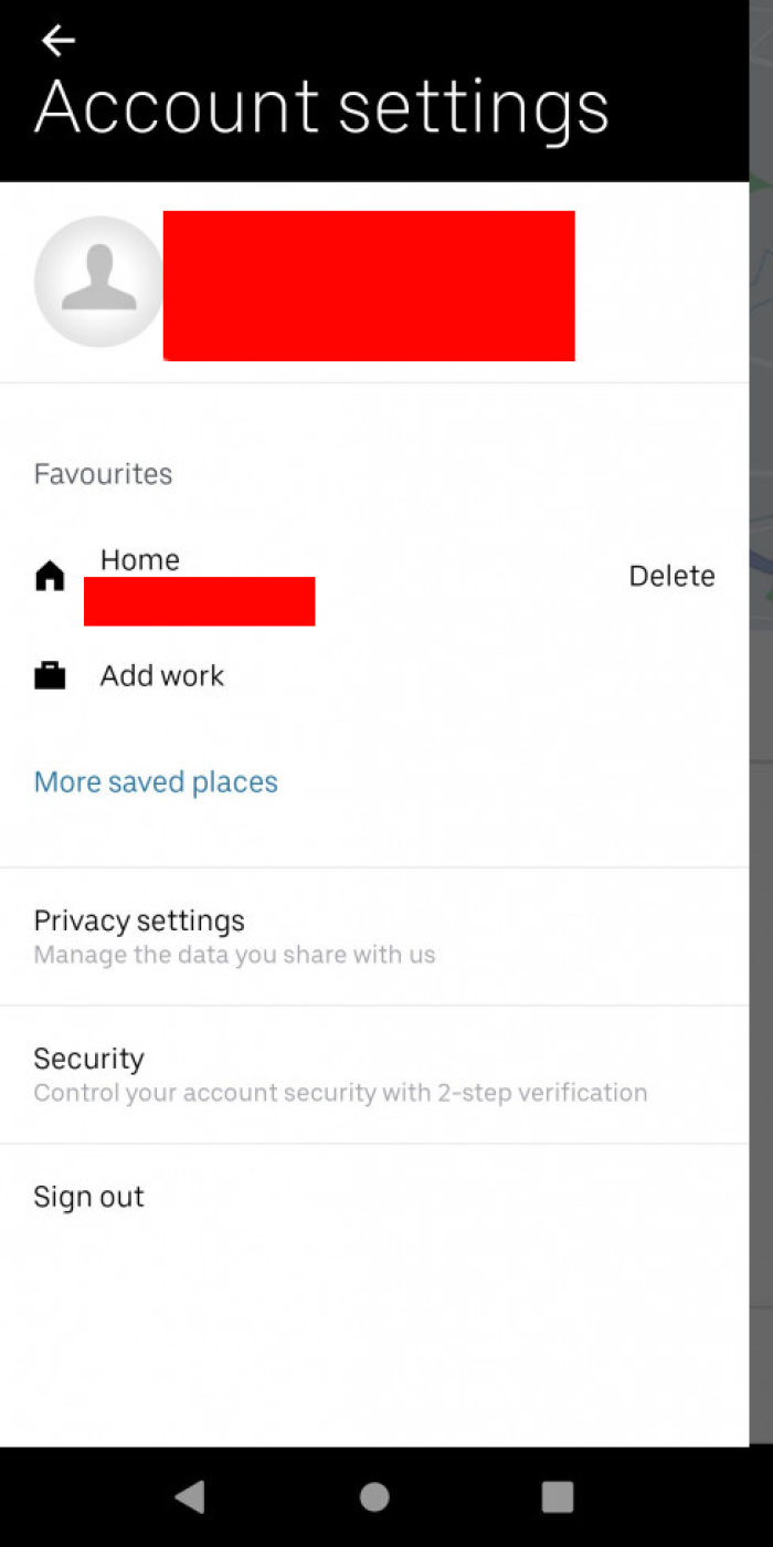 Image showing how to find Privacy Settings in Uber App