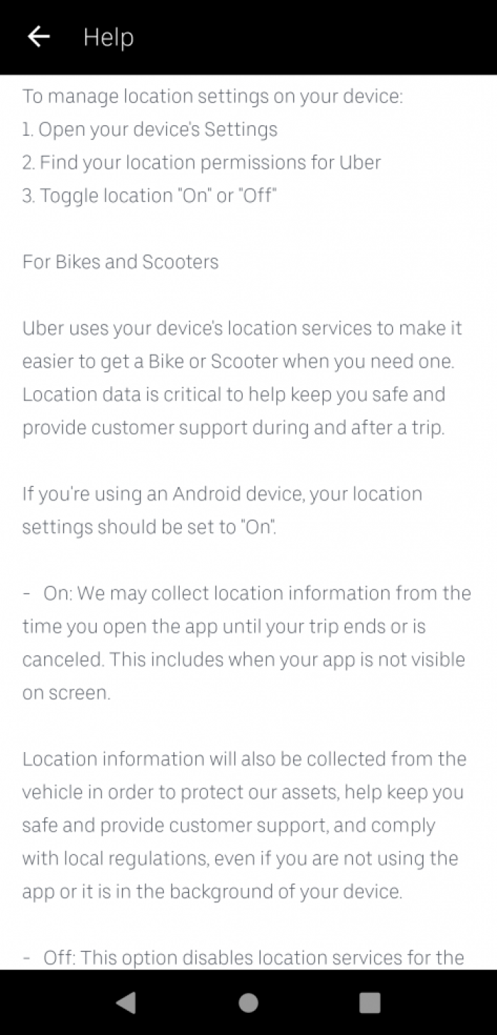 Image showing Bikes may not be available in Uber app