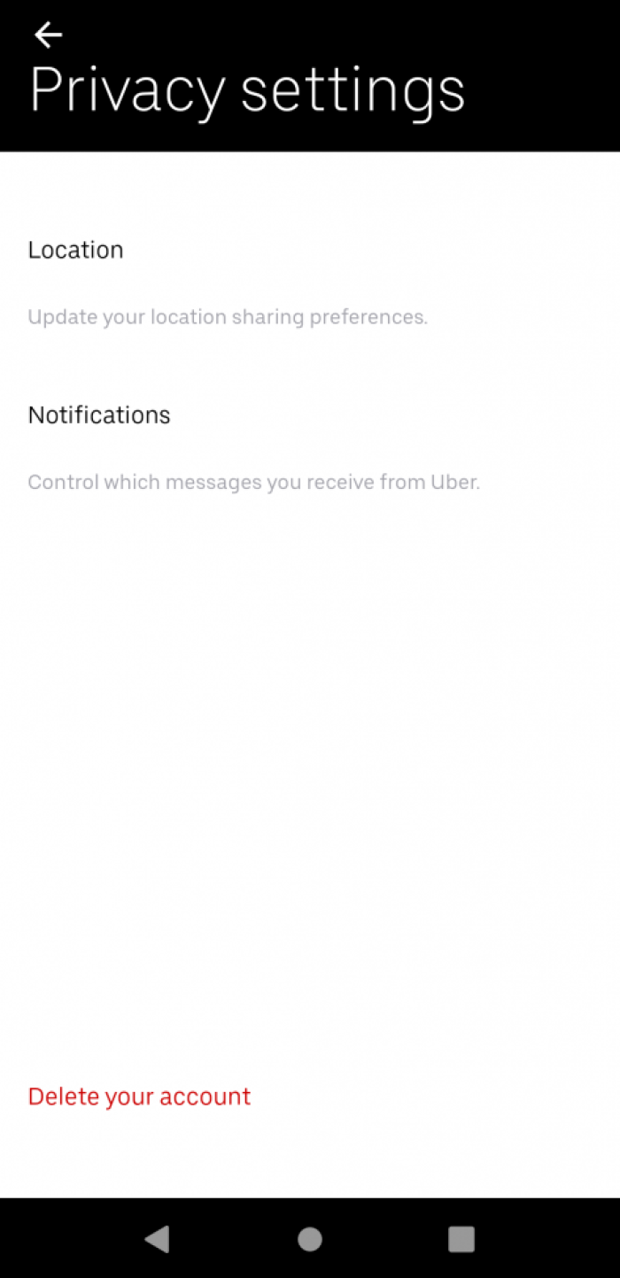 Location settings in Uber app