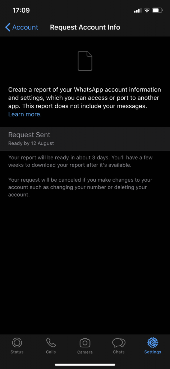 Request report option in WhatsApp