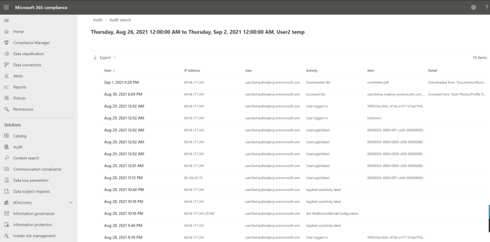 Admin view of Audit feature screenshot