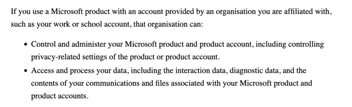 screenshot of Microsoft Office 365 privacy policy