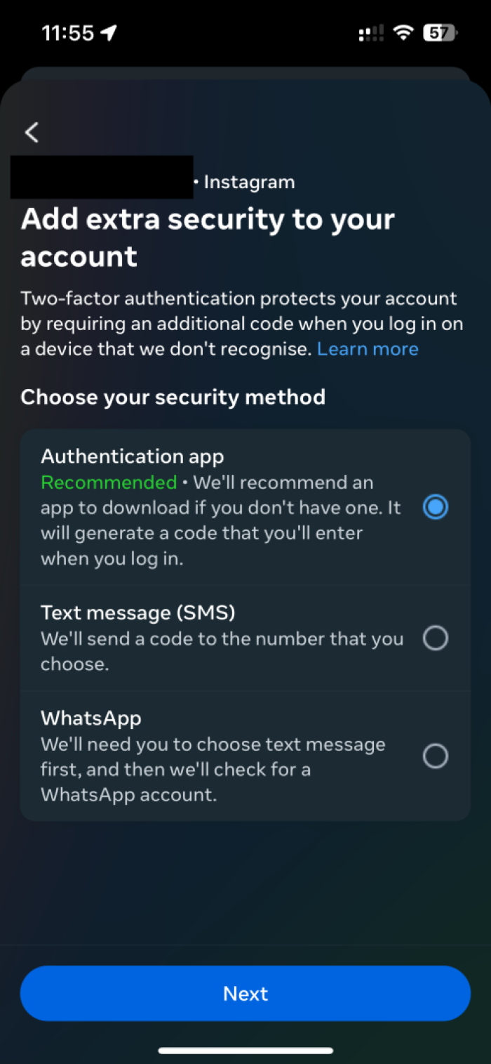 Two Step Authentication Menu 1