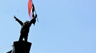 statue & flag