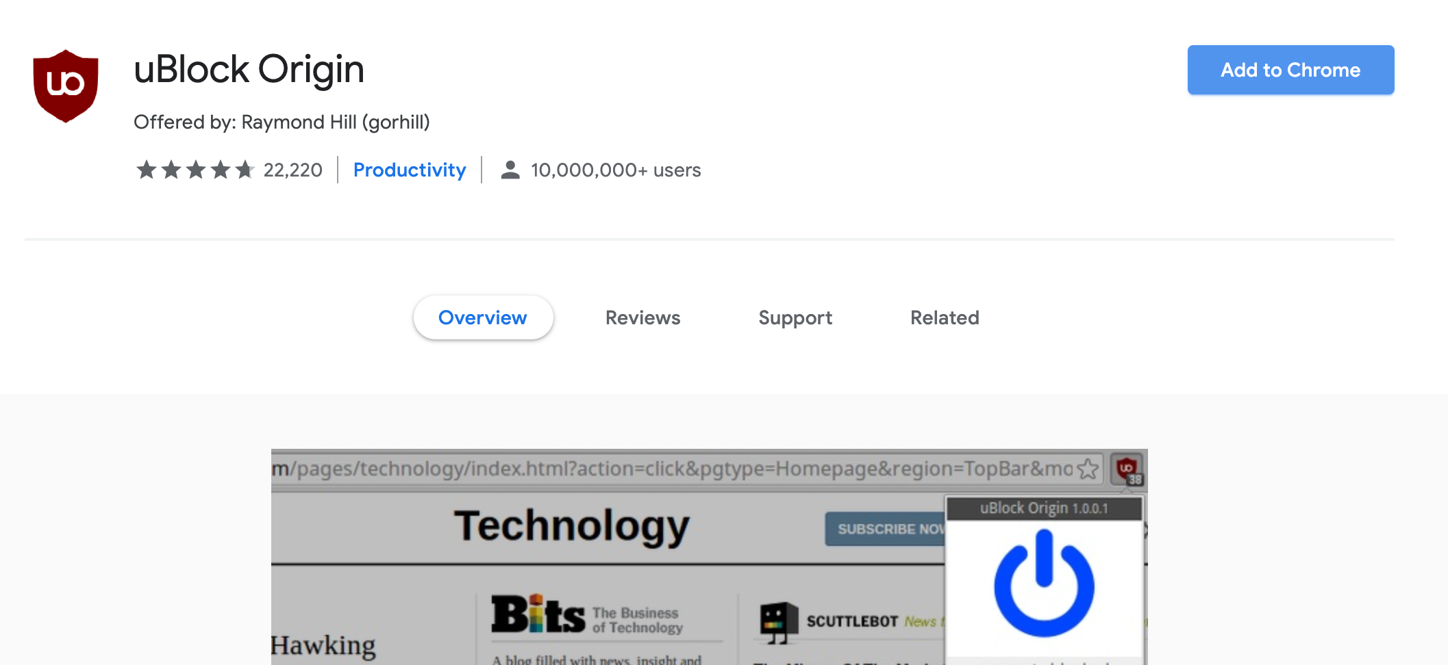 uBlock Origin Install page