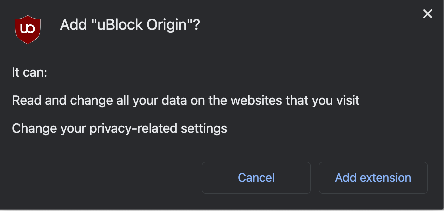 uBlock Origin install popup