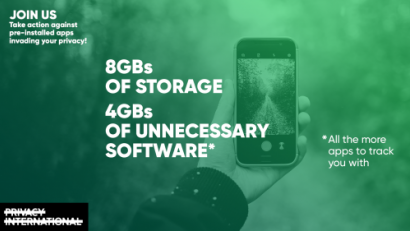 Satire advert reading 8GBs of storage, 4GBs of unnecessary software