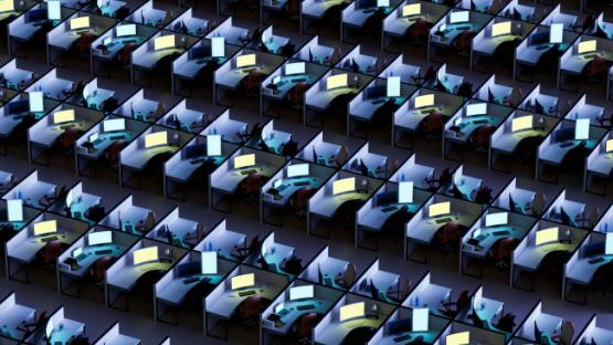 Multiple office booths from a top-down view