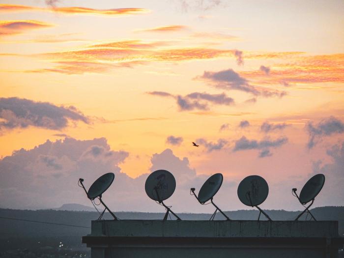 Satellite dishes in skyline