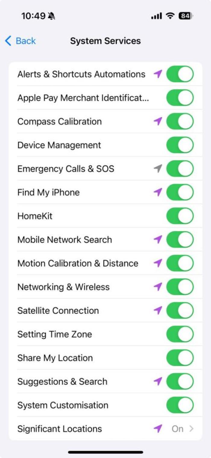 Apple system services location settings.