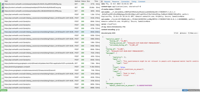 Screenshot of Flo data from the DIE it shows more of the data being passed around about the conversation with the chatbot.