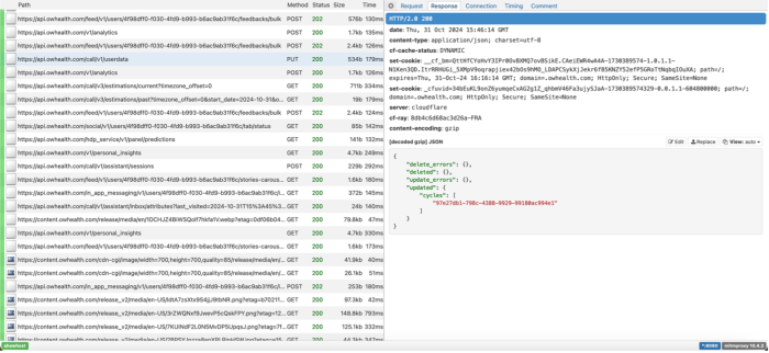 Screenshot of data in the DIE, it is a response for the precious data request recieved over the Cloudflare server