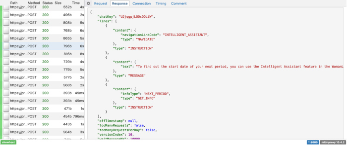 A screenshot of the data of the above interaction captured by the DIE. It includes a "chatKey", the text from the interaction, and more.