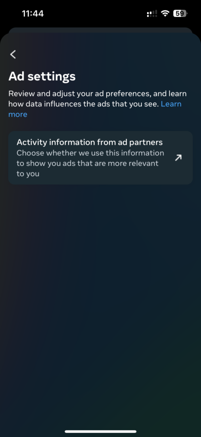 Account centre ad settings