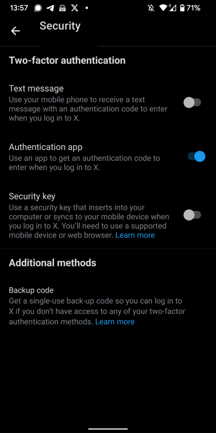 Two-step authentication screenshot (2/2)