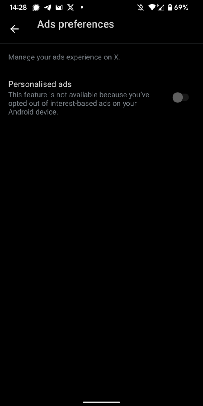 Minimising personalised ads on X screenshot