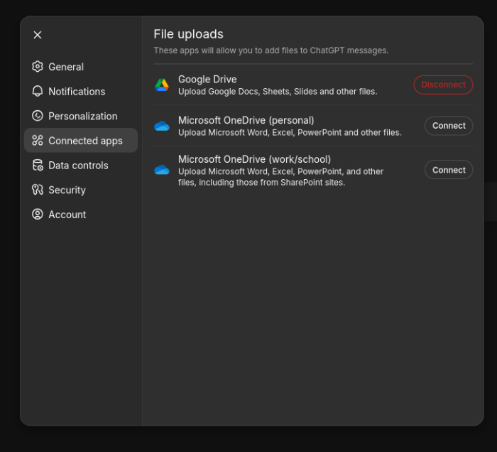 ChatGPT connected apps