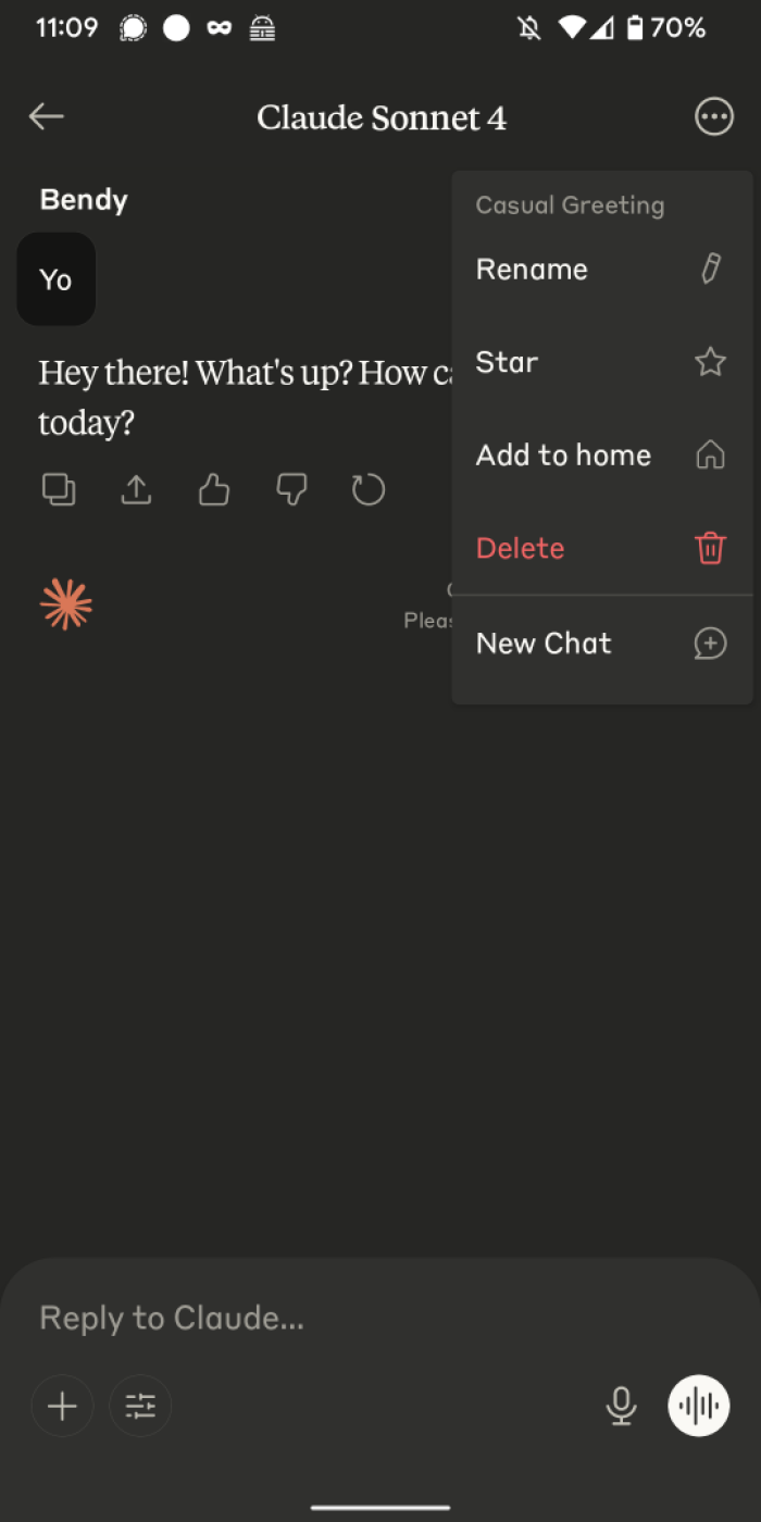 Delete chat in Claude